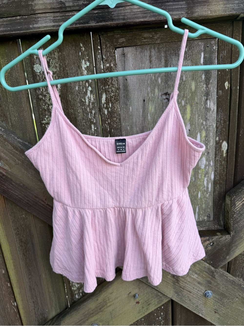 SHEIN Light Pink Ribbed Peplum Cami Top